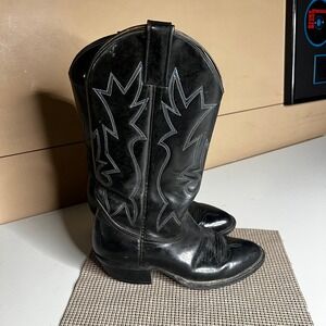 Cowtown Mens Black Leather Western Cowboy Boots Pointed Toe Size 8 D